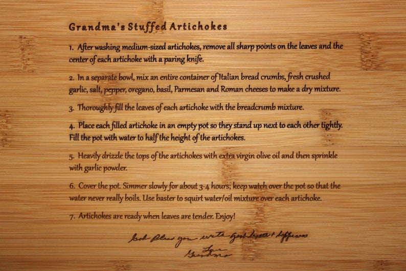 Heirloom Recipe Engraved or Etched Cutting Boards