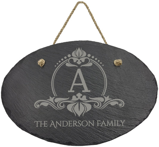 Personalized Etched Oval Slate Decor with Hanger String