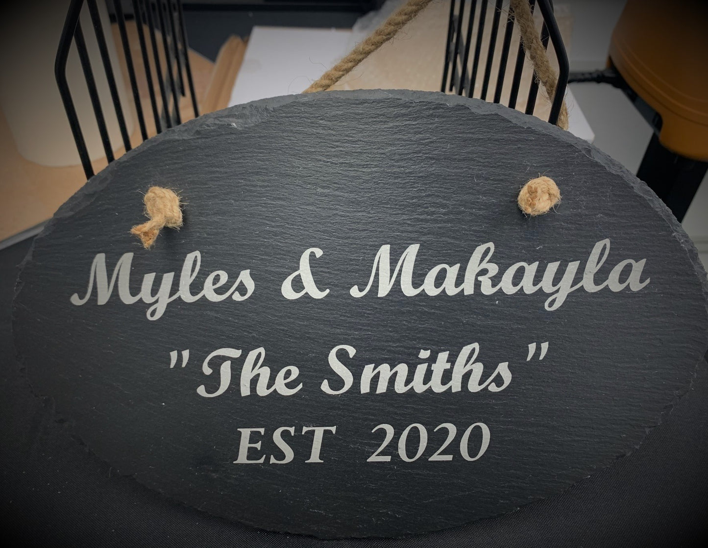 Personalized Etched Oval Slate Decor with Hanger String